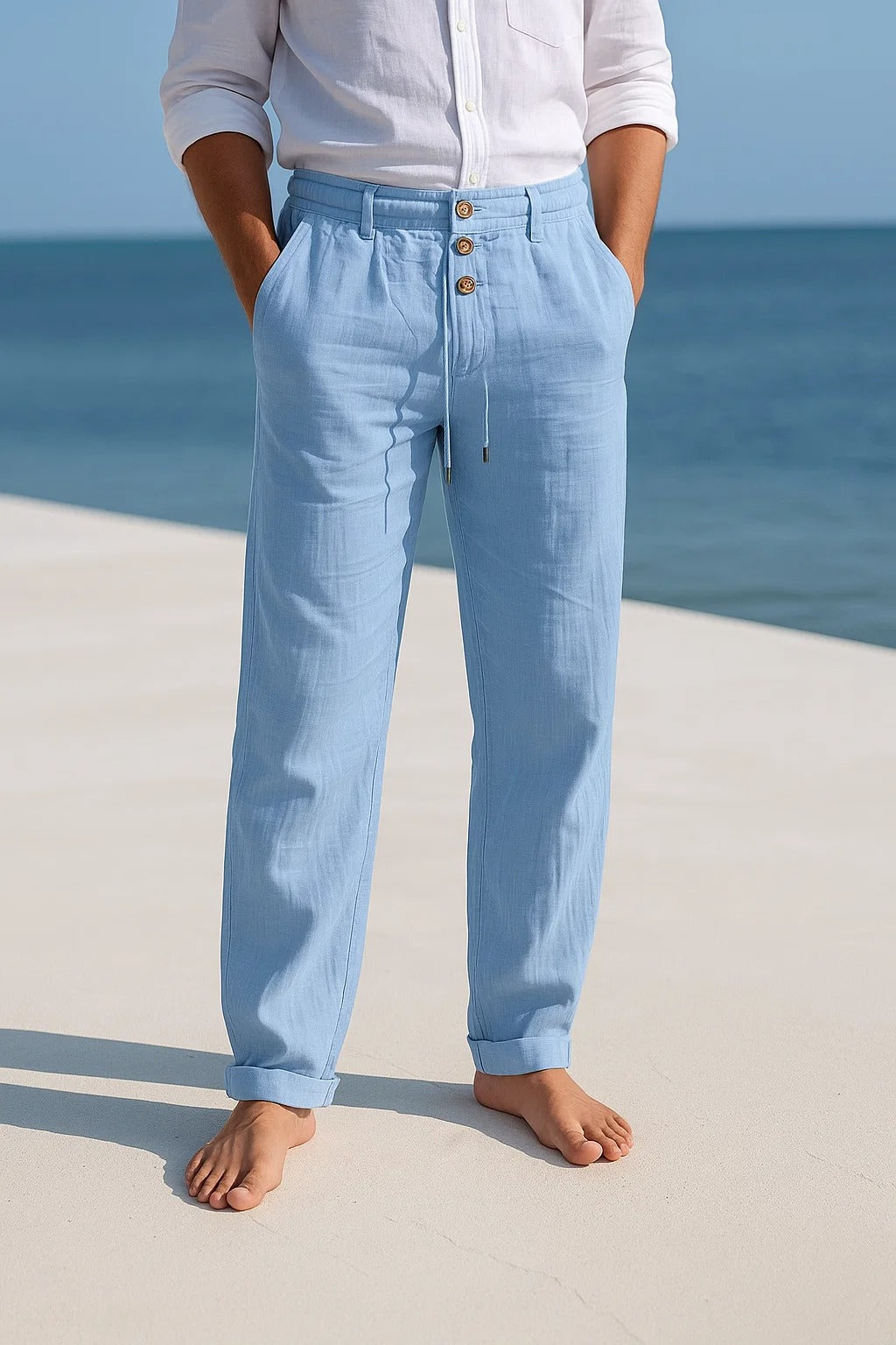 Rivento - Adjustable Waist Linen Trousers