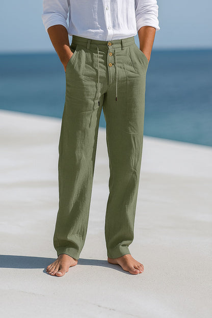 Rivento - Adjustable Waist Linen Trousers