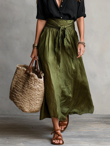 Elowen - Button-Detail Tee and Belted Skirt