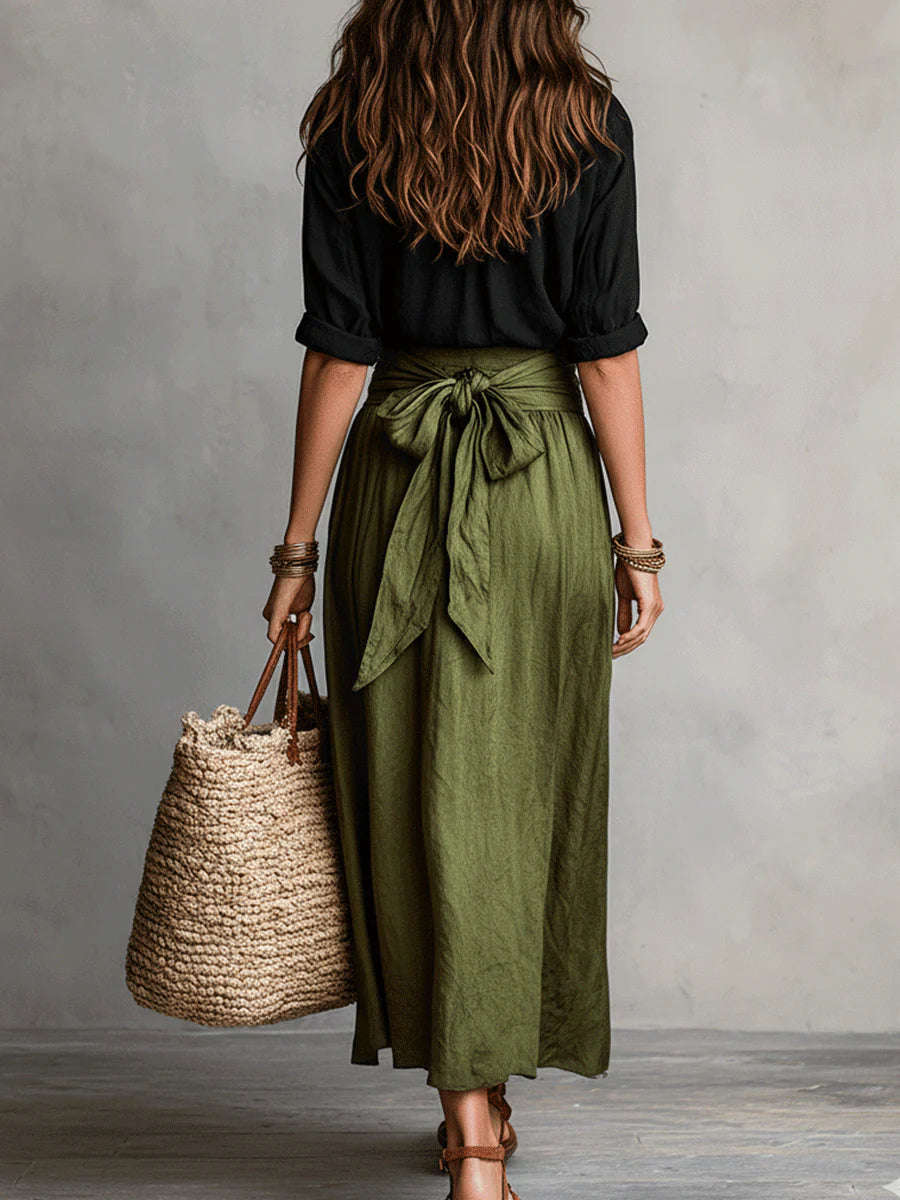 Elowen - Button-Detail Tee and Belted Skirt