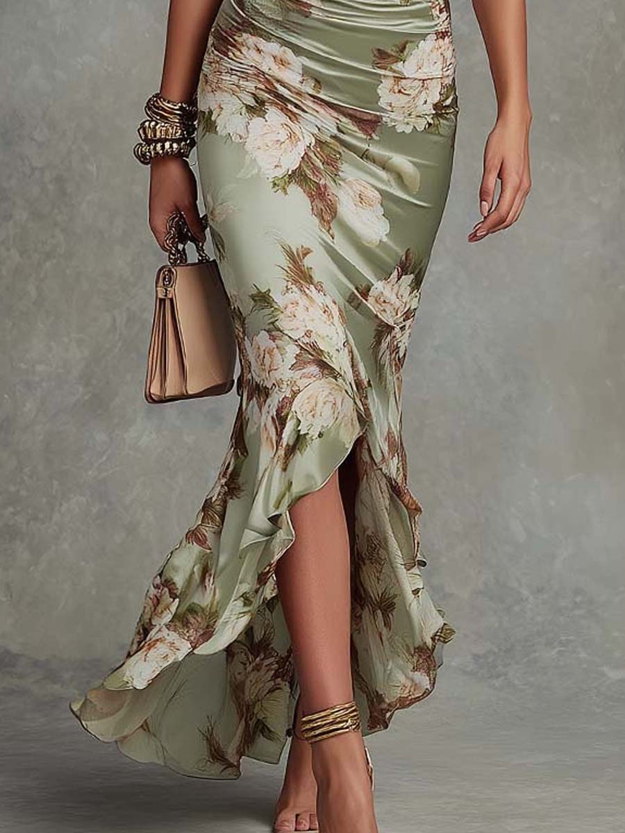 Anastasia - Floral Satin Midi Dress