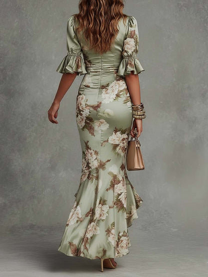 Anastasia - Floral Satin Midi Dress