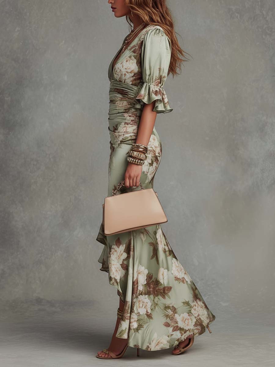 Anastasia - Floral Satin Midi Dress