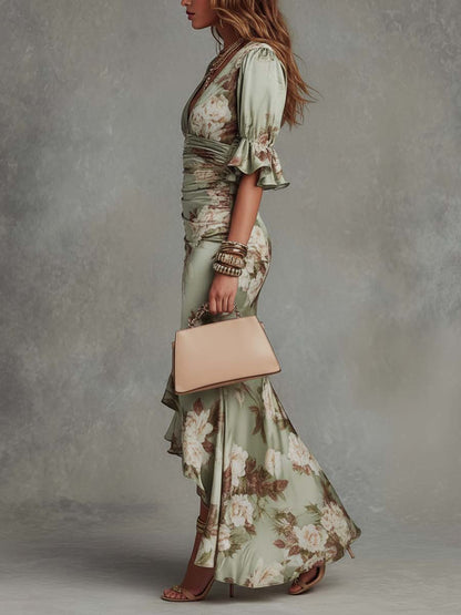 Anastasia - Floral Satin Midi Dress