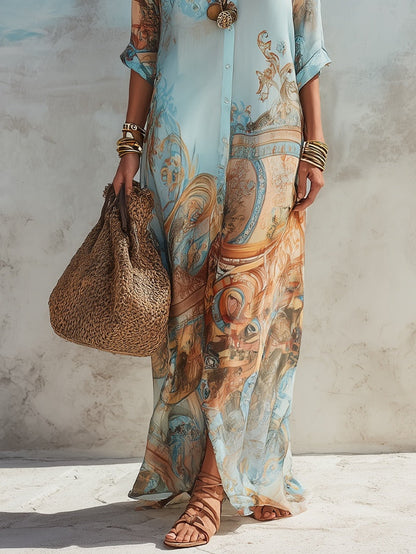 Vonda - Printed Maxi Shirt Dress
