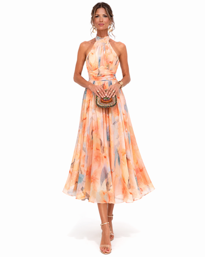 Yolanda - Watercolour Halter Maxi Dress