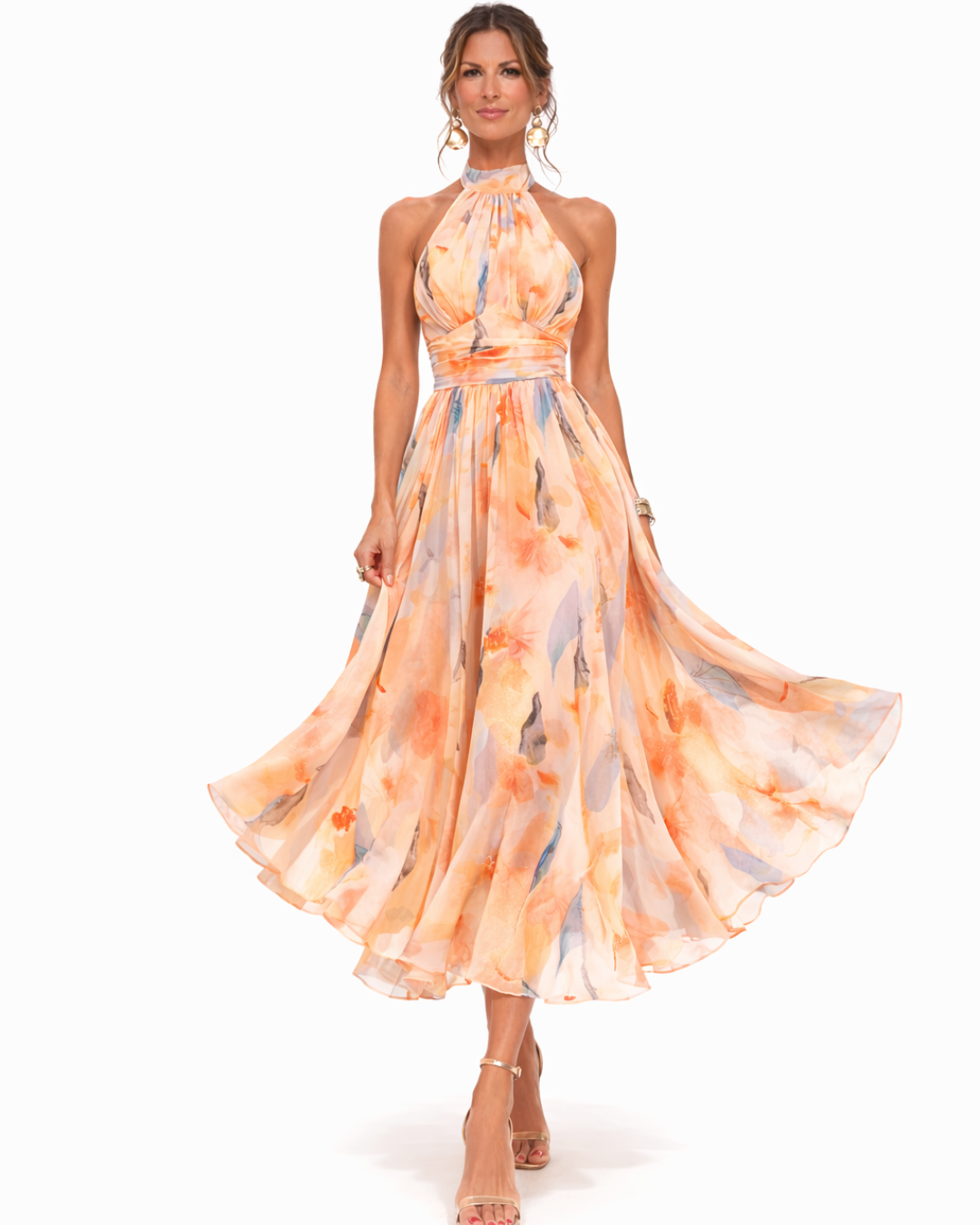 Yolanda - Watercolour Halter Maxi Dress