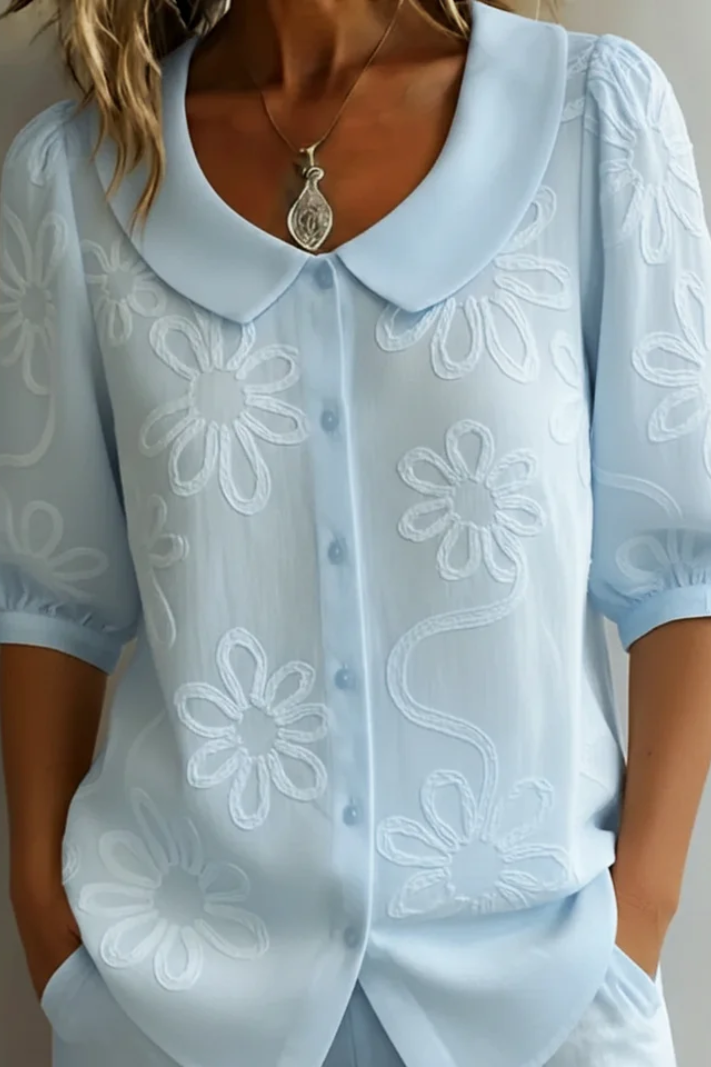 Yvette - Embroidered Round-Neck Blouse