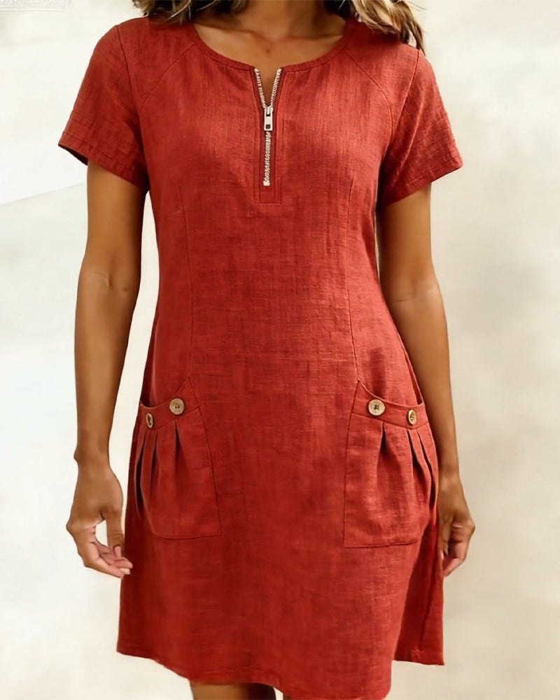 Adela - Cotton-Linen Zip-Pocket Dress
