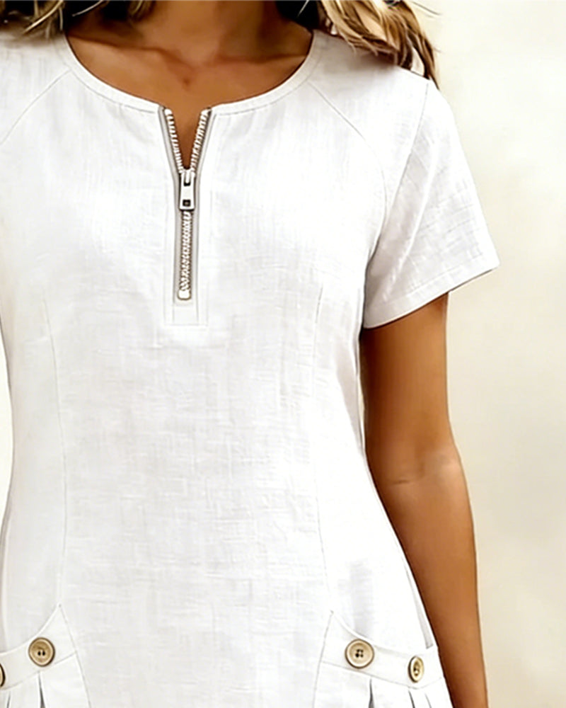 Adela - Cotton-Linen Zip-Pocket Dress