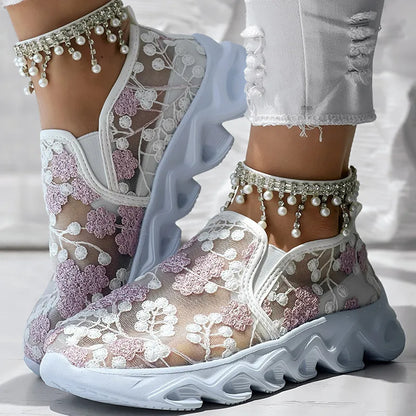 Elyra - Floral Lace Slip-On Trainers