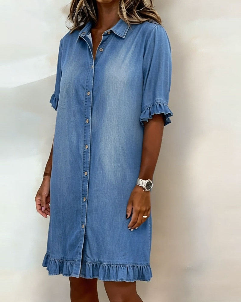 Navelle - Ruched Denim Shirt Dress