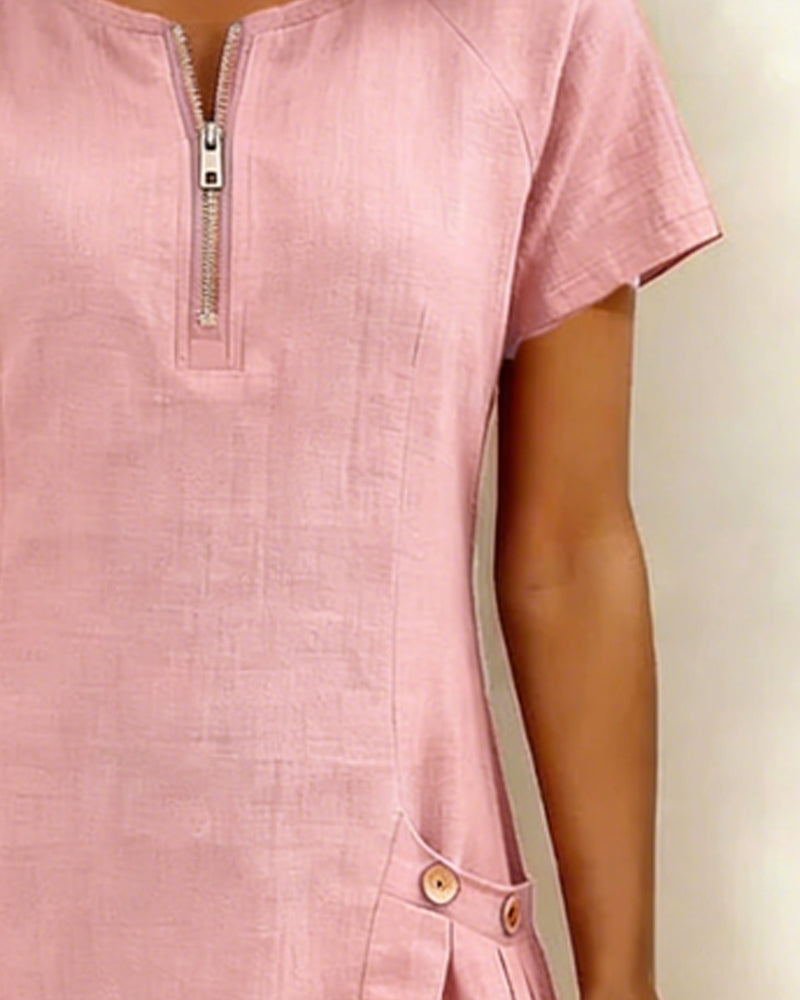Adela - Cotton-Linen Zip-Pocket Dress