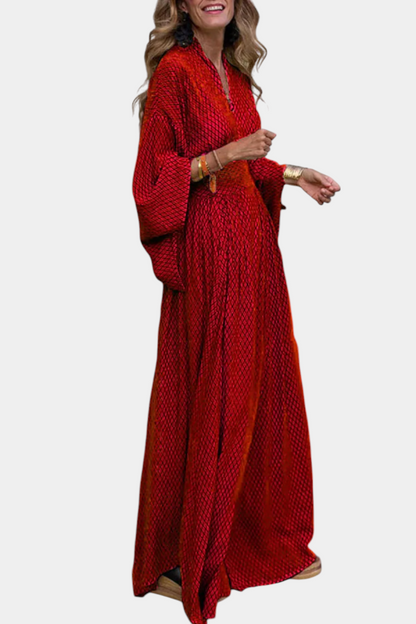 Avenna - Geometric V-Neck Maxi Dress