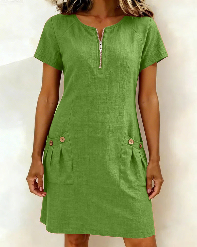 Adela - Cotton-Linen Zip-Pocket Dress