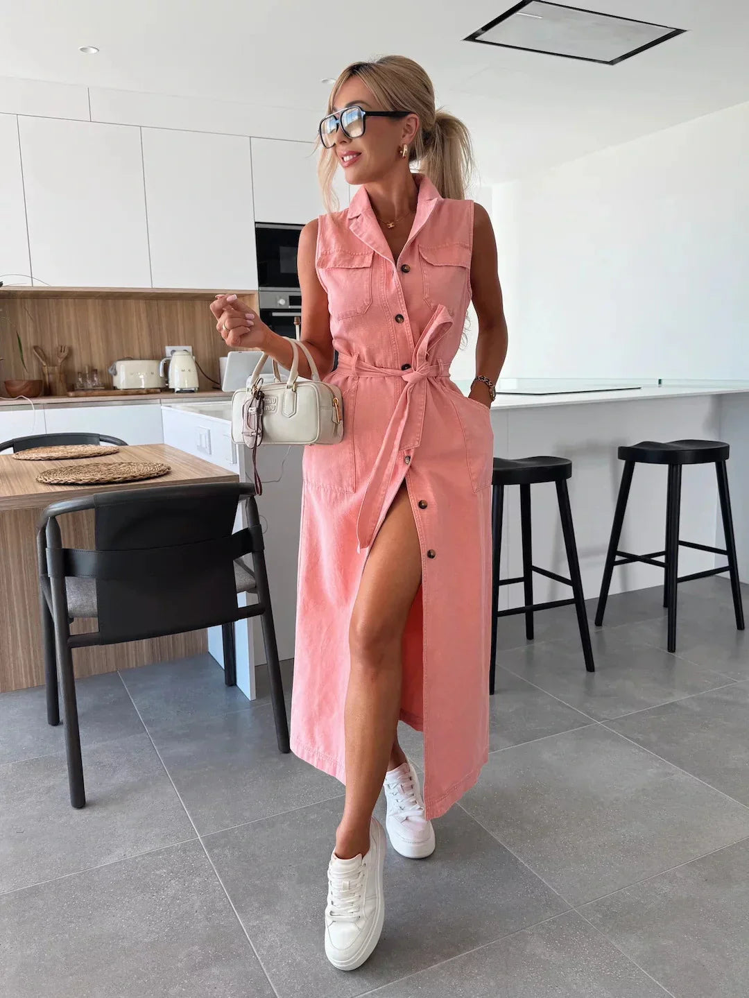 Isabelle - Buttoned Denim Midi Dress
