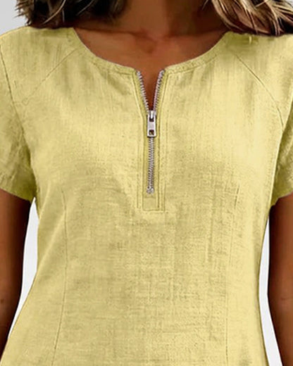 Adela - Cotton-Linen Zip-Pocket Dress
