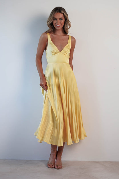 Malka - Pleated V-Neck Maxi Dress