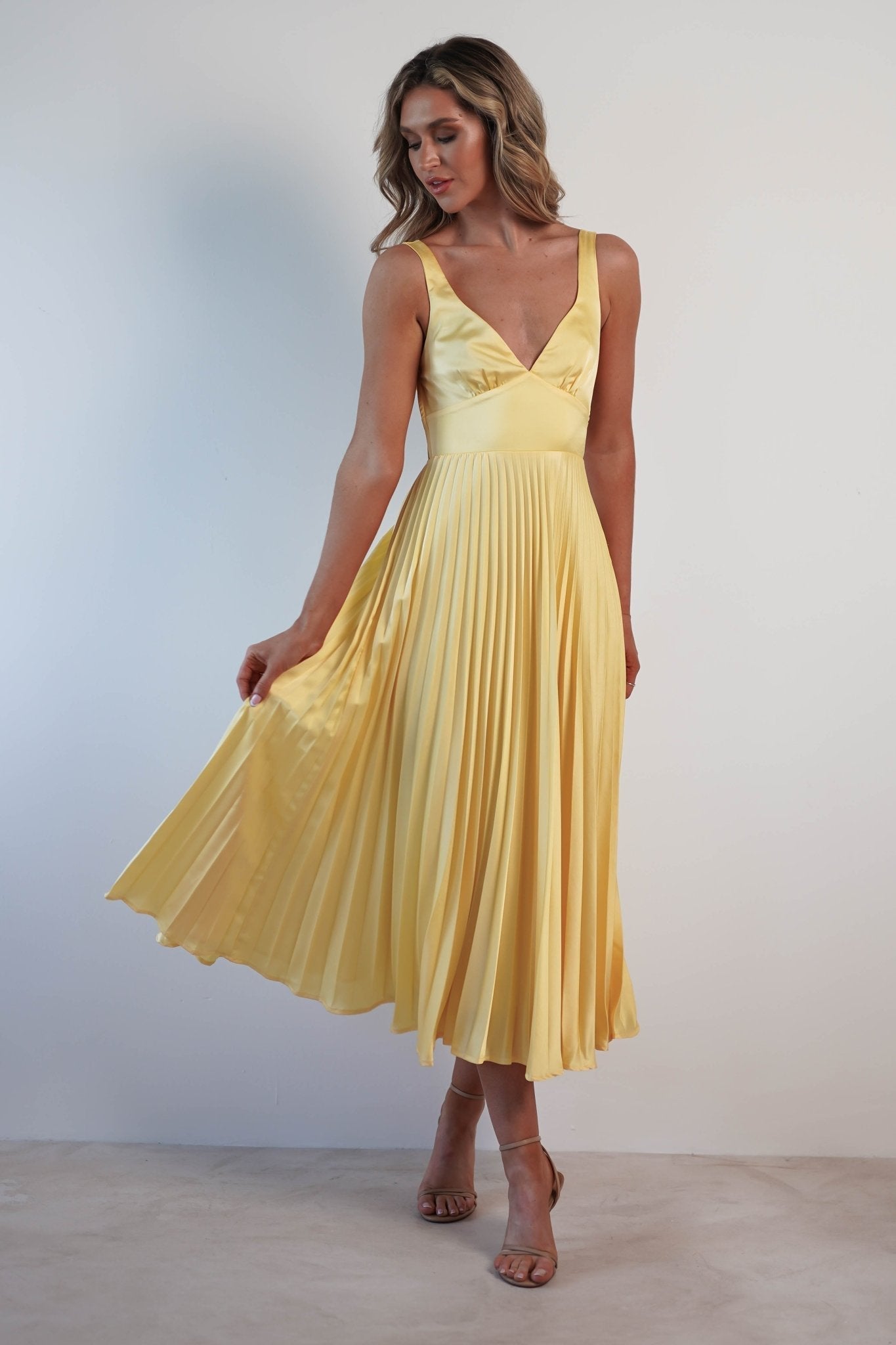 Malka - Pleated V-Neck Maxi Dress