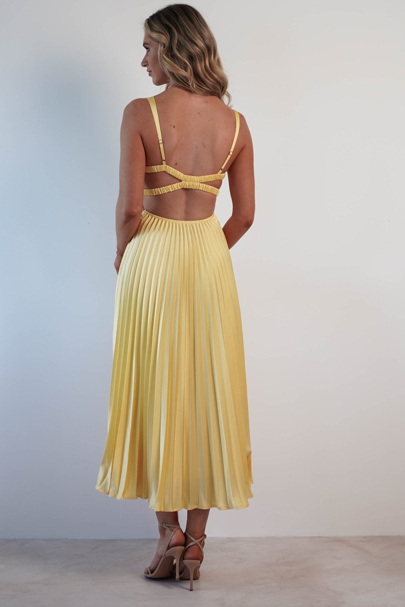Malka - Pleated V-Neck Maxi Dress
