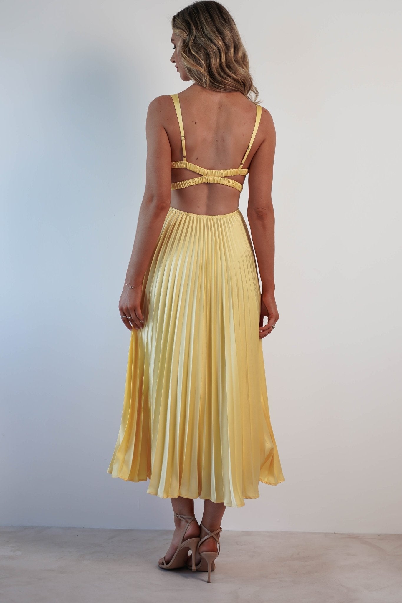 Malka - Pleated V-Neck Maxi Dress