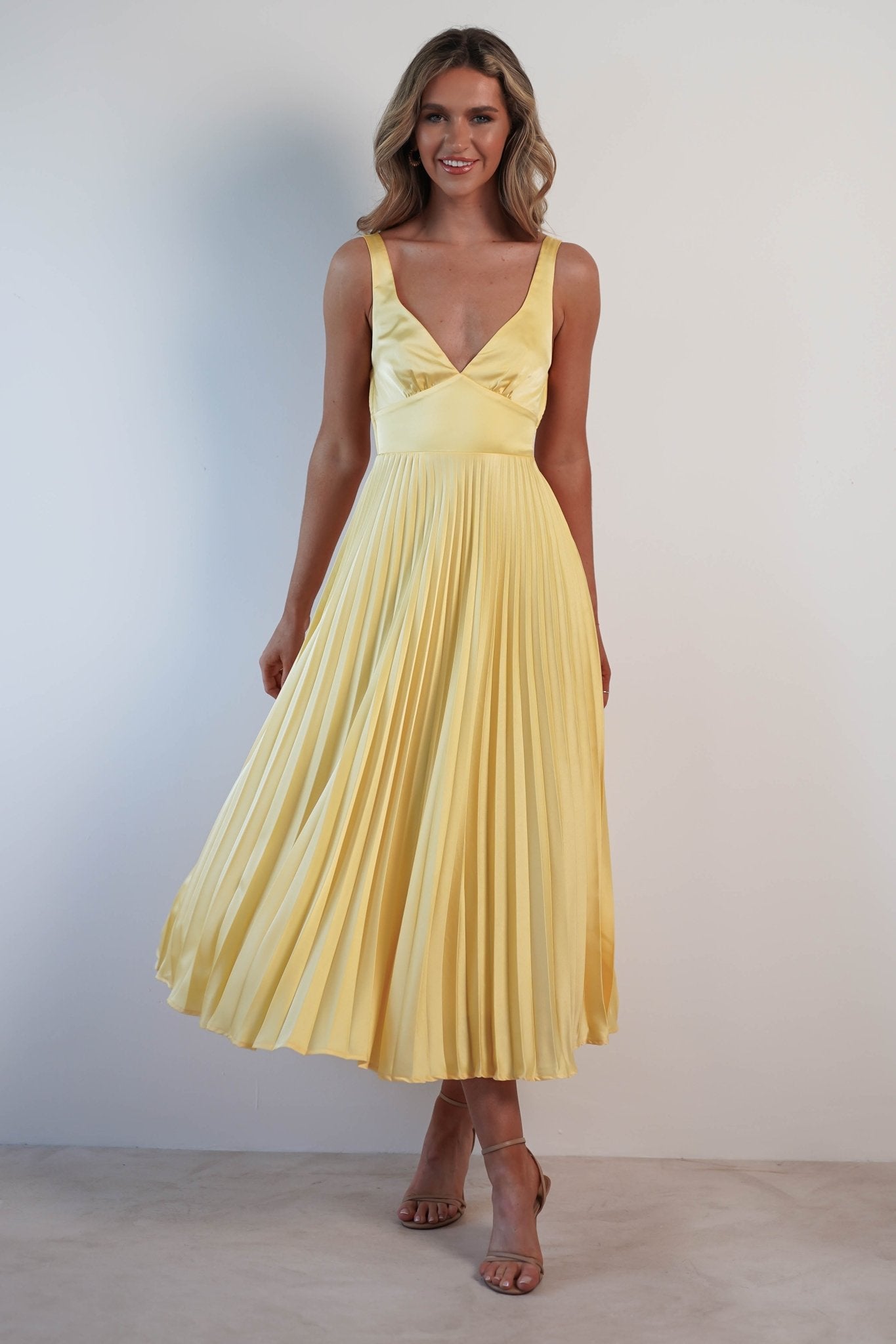 Malka - Pleated V-Neck Maxi Dress