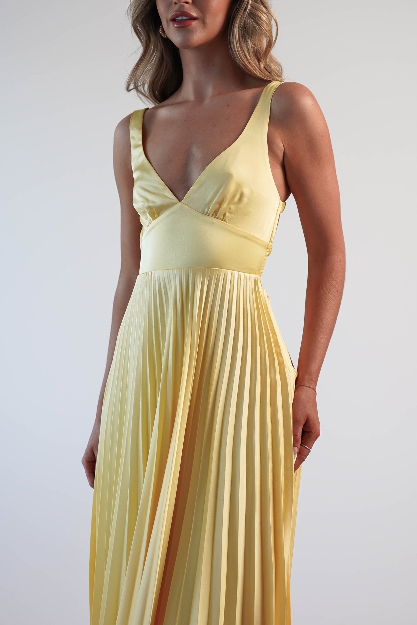 Malka - Pleated V-Neck Maxi Dress