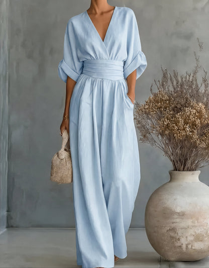 Lunessa - Wide-Leg V-Neck Jumpsuit