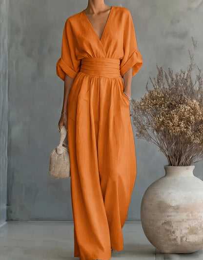 Lunessa - Wide-Leg V-Neck Jumpsuit