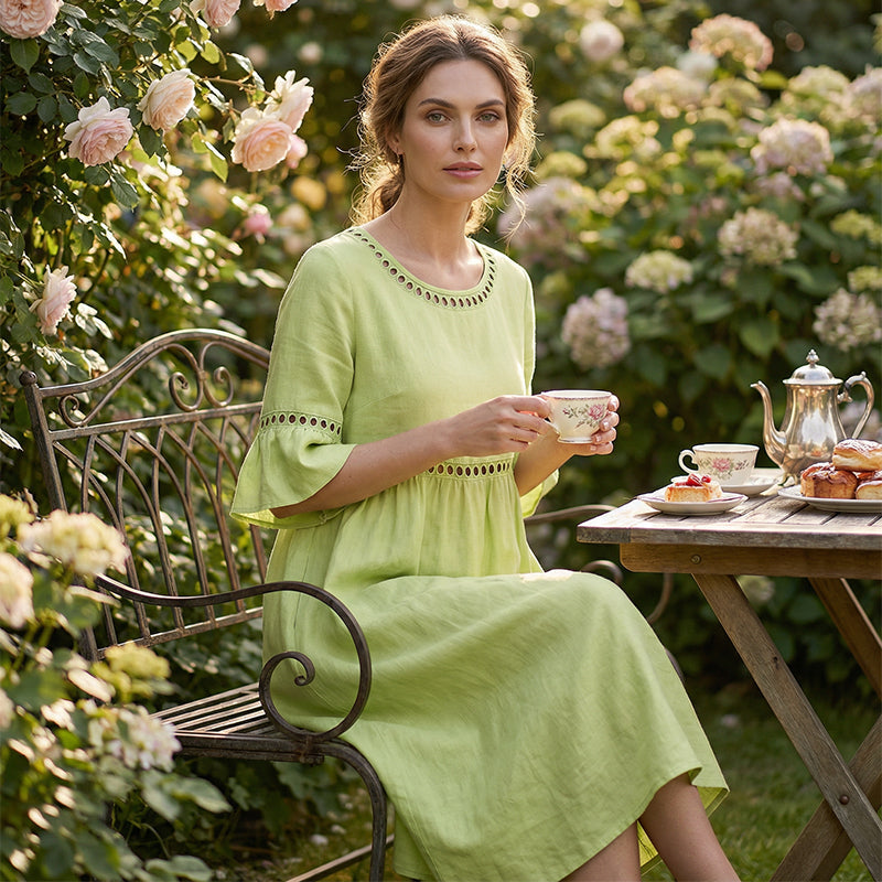 Dorothea - Linen-Blend Lace Midi Dress