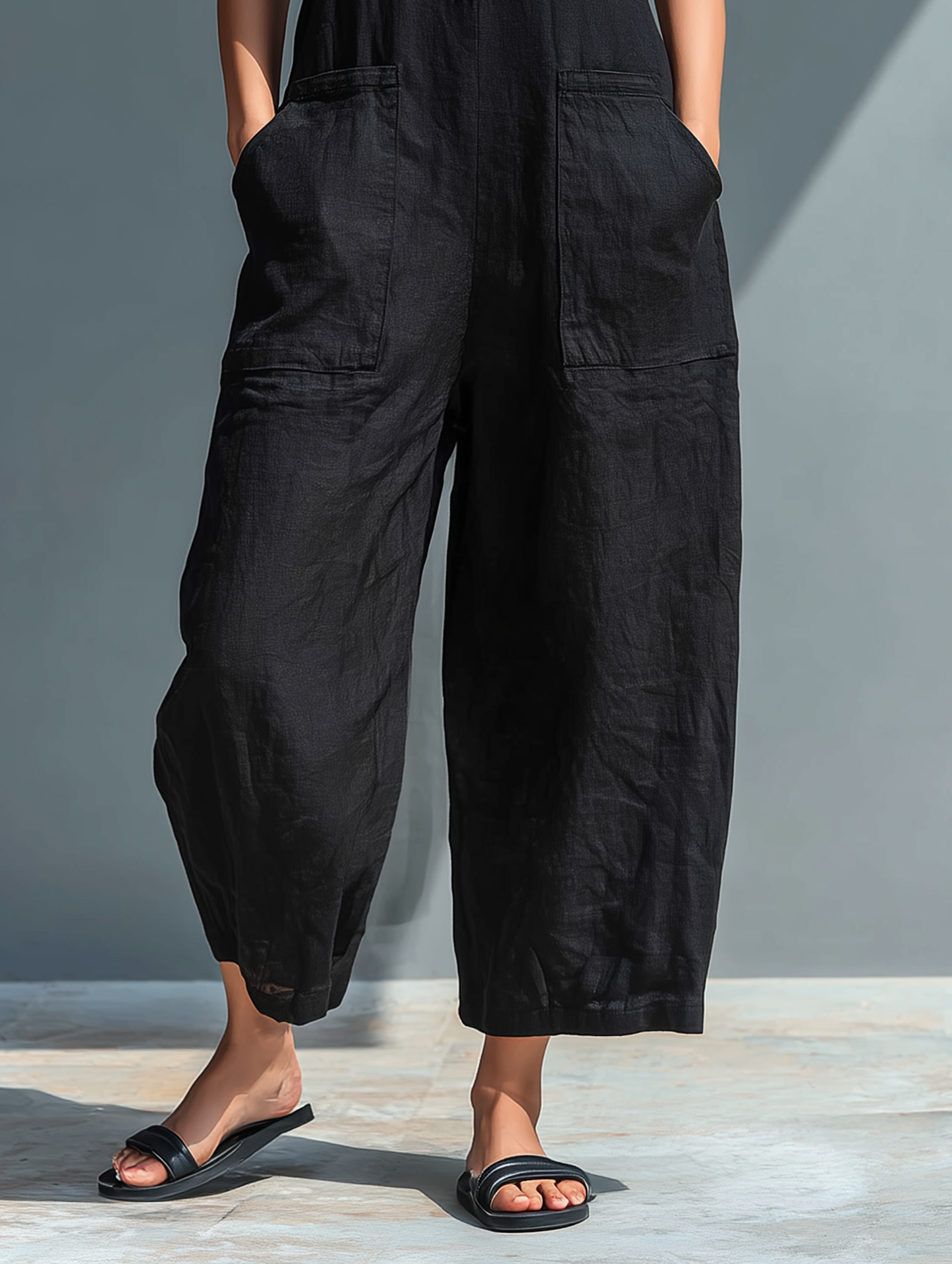 Cassandra - Sleeveless Linen-Blend Dungarees