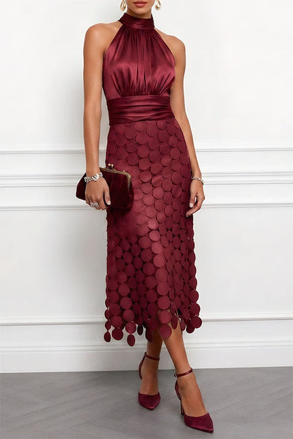 Audra - Satin-Finish Halter Midi Dress
