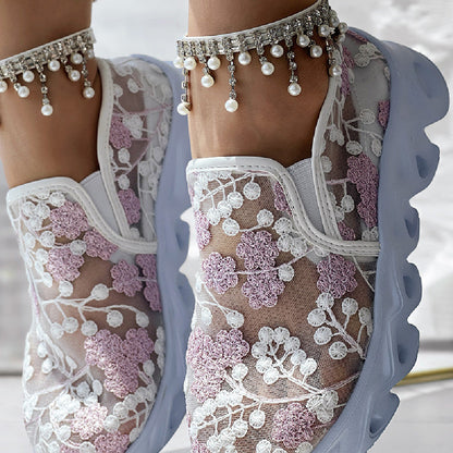 Elyra - Floral Lace Slip-On Trainers