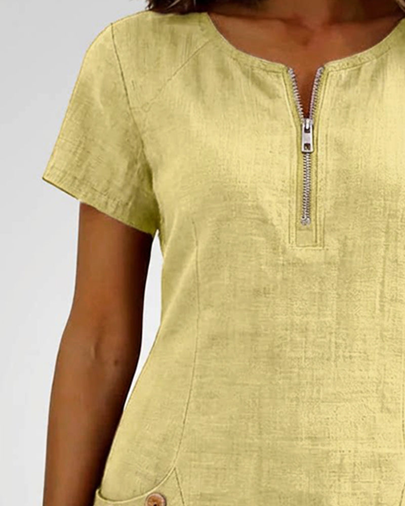 Adela - Cotton-Linen Zip-Pocket Dress