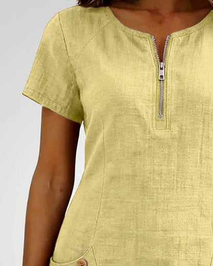 Adela - Cotton-Linen Zip-Pocket Dress