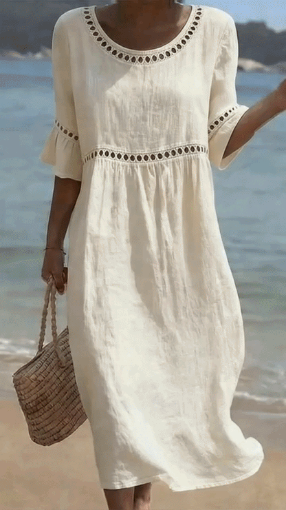 Dorothea - Linen-Blend Lace Midi Dress