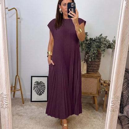 Herminia - Pocketed Pleated Maxi Dress
