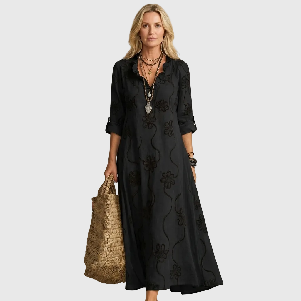 Mariam - Tonal Floral Embroidered Maxi Dress