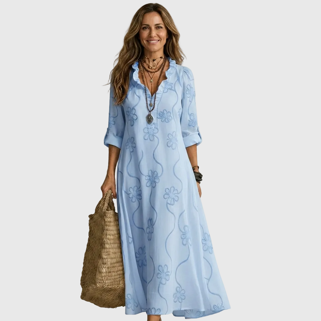 Mariam - Tonal Floral Embroidered Maxi Dress
