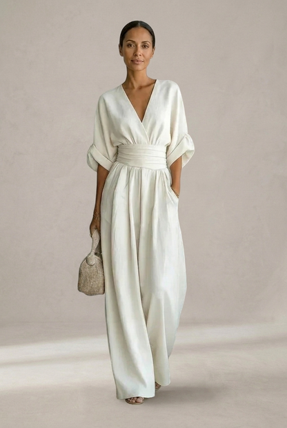 Lunessa - Wide-Leg V-Neck Jumpsuit
