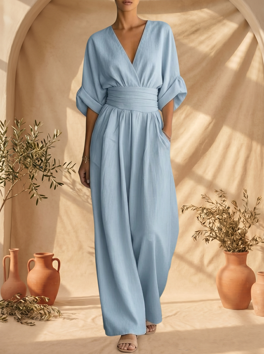 Traci - V-Neck Linen Jumpsuit