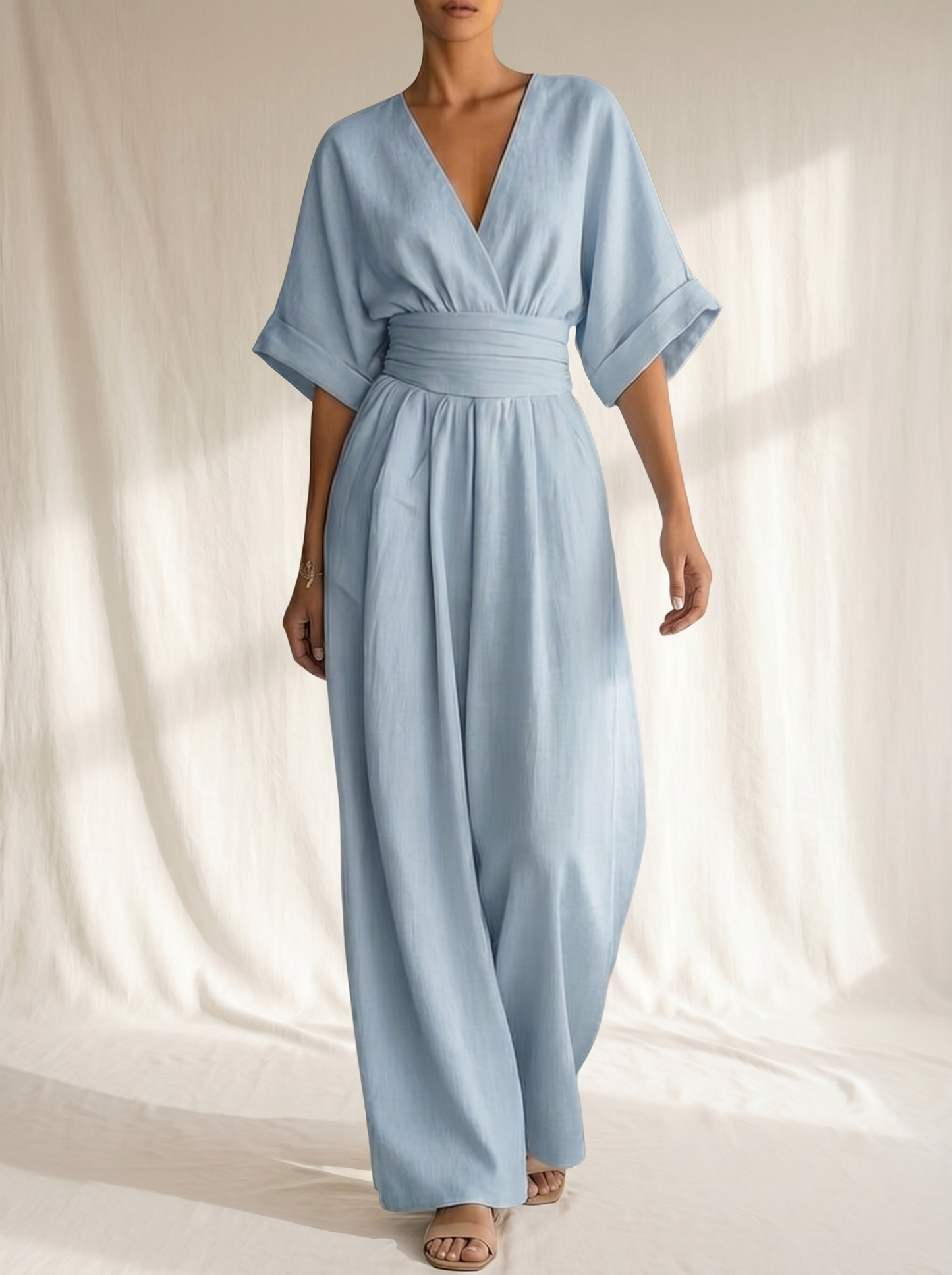 Solenne - V-Neck Linen Jumpsuit