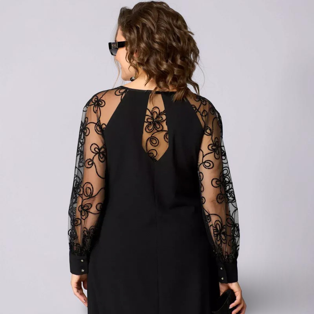 Isolde - Lace-Sleeve Black Dress
