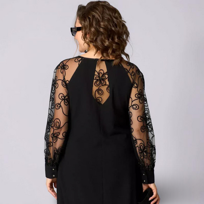 Isolde - Lace-Sleeve Black Dress