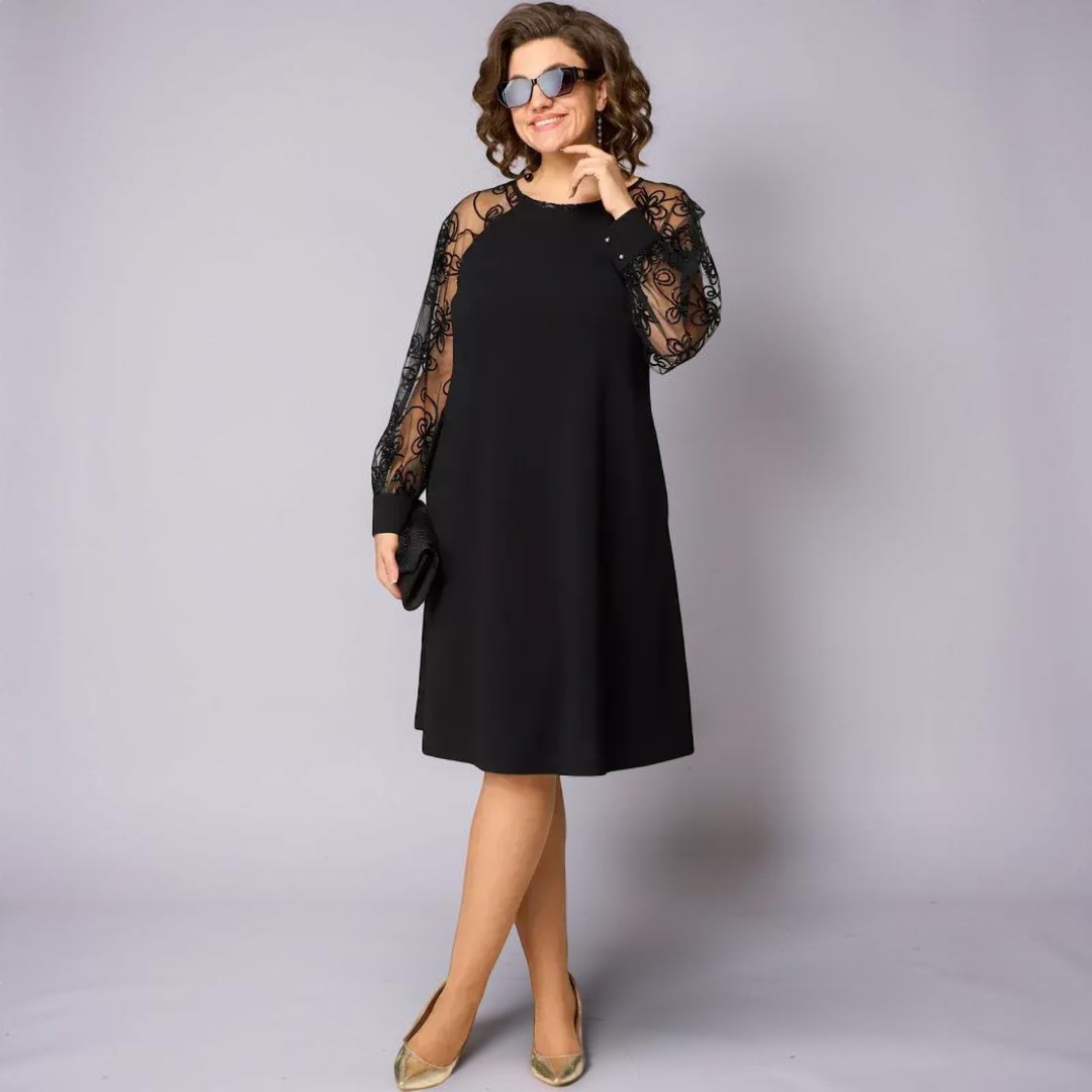 Isolde - Lace-Sleeve Black Dress