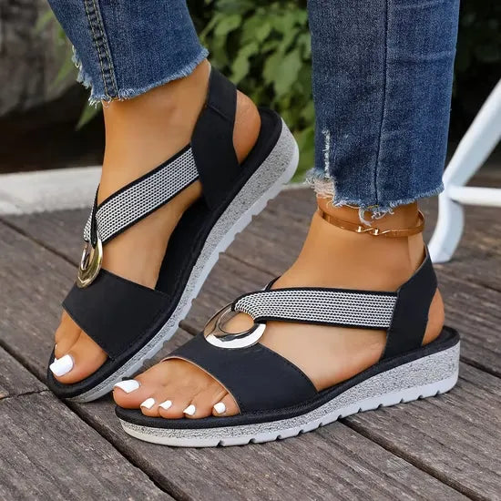 Aurene - Gold-Ring Cross-Strap Sandals