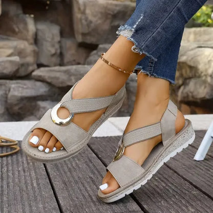 Aurene - Gold-Ring Cross-Strap Sandals