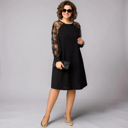 Isolde - Lace-Sleeve Black Dress