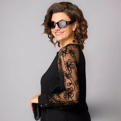 Isolde - Lace-Sleeve Black Dress