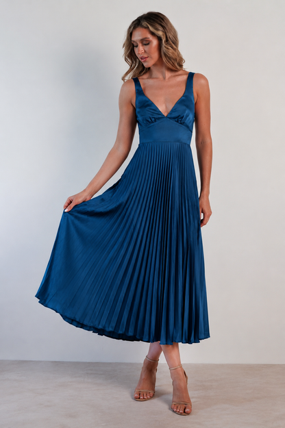 Malka - Pleated V-Neck Maxi Dress
